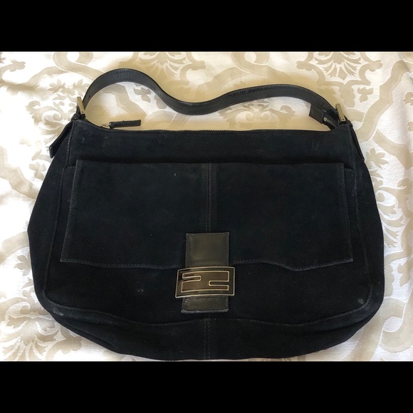 Authentic Fendi Black Swede Shoulder Purse Handbag - Picture 3 of 8